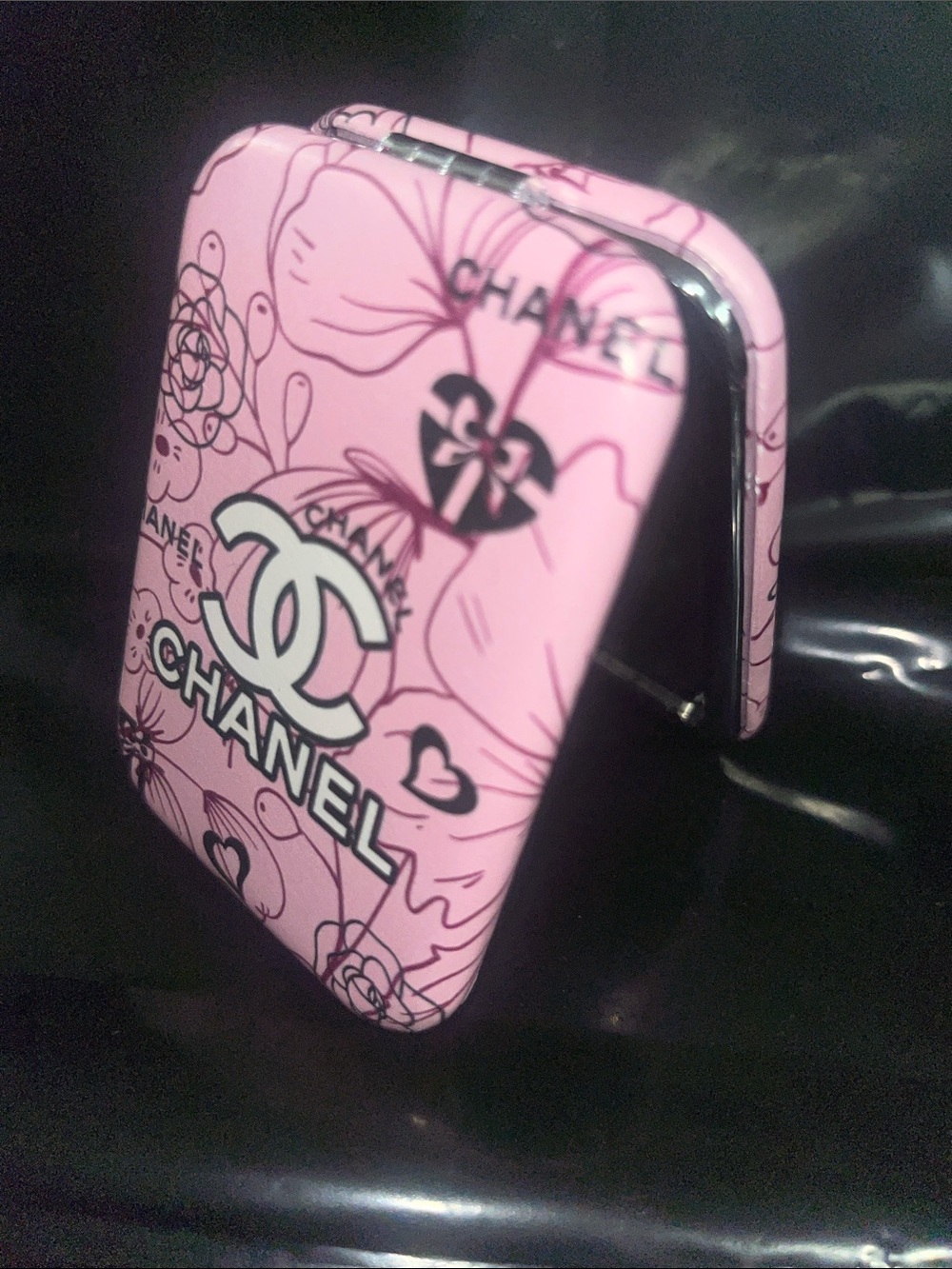 Fashion Pink Floral Heart Compact Mirror